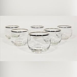 Dorothy Thorpe 1960s Mid Century Silver Rimmed 4 Oz Glassware Barware Set of 6
